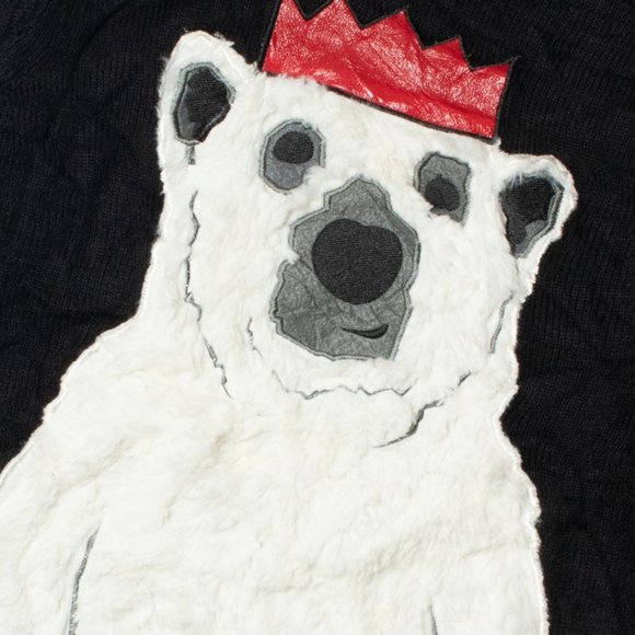Seasons Greetings Polar Bear Soft Fur Sweater Dark Navy Blue - Picture 3 of 3